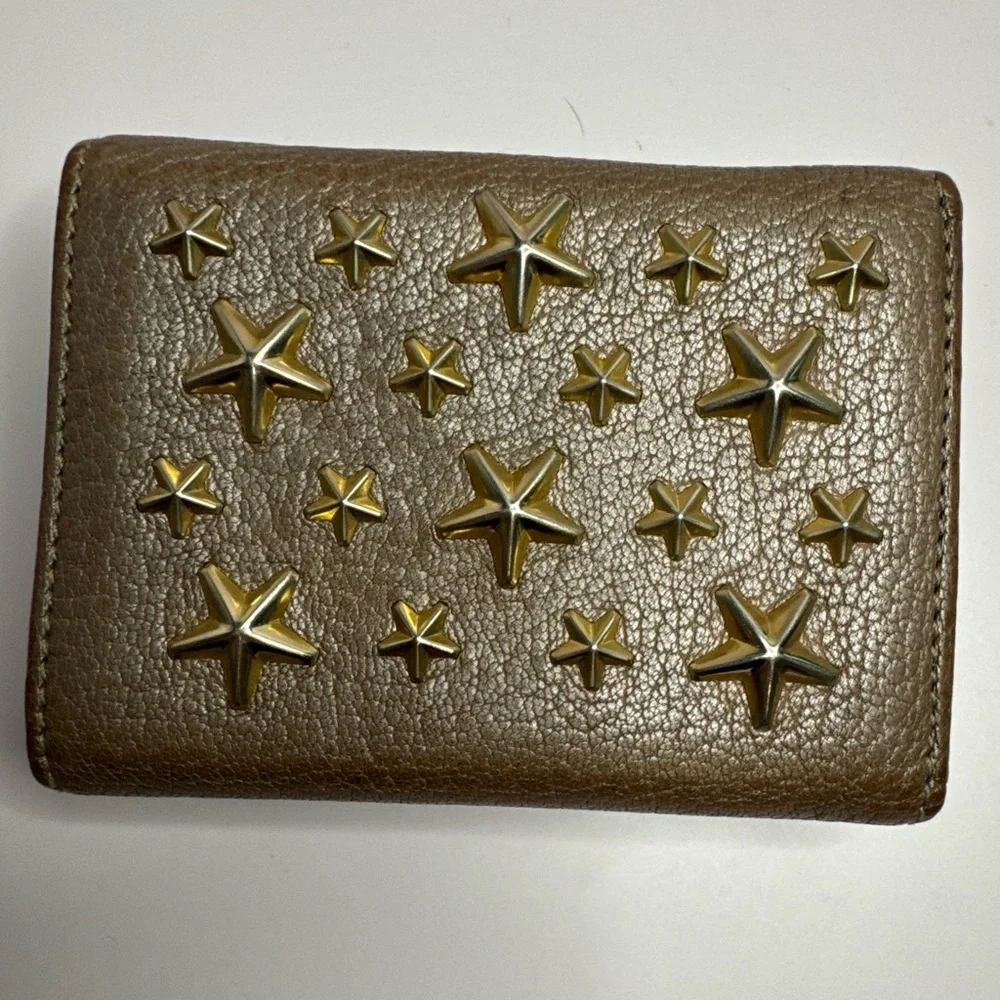 💖 #175 Jimmy Choo Nemo Star Studded Metallic Leather Tri-fold Compact Wallet